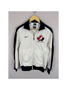 Nike Hockey Canada Track Jacket Women Medium White Black Full Zip Embroidered